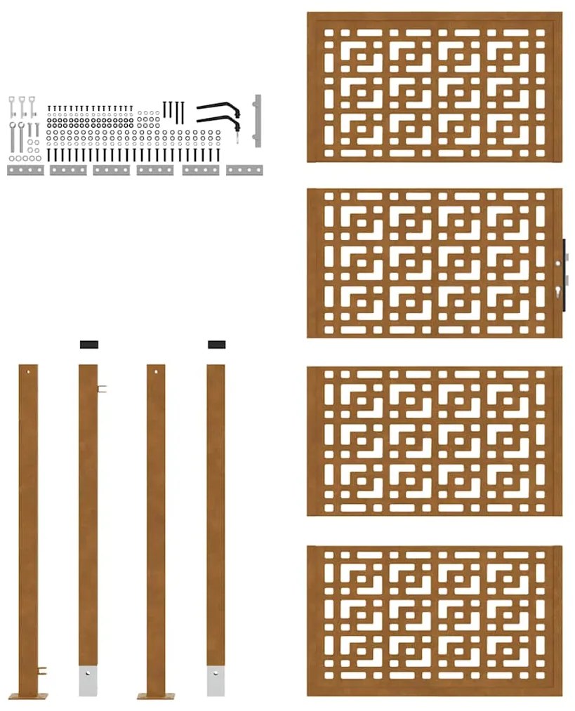 Πύλη κήπου 105x130 cm Σταυρός σχεδιασμού από διαβρωμένο χάλυβα - Καφέ
