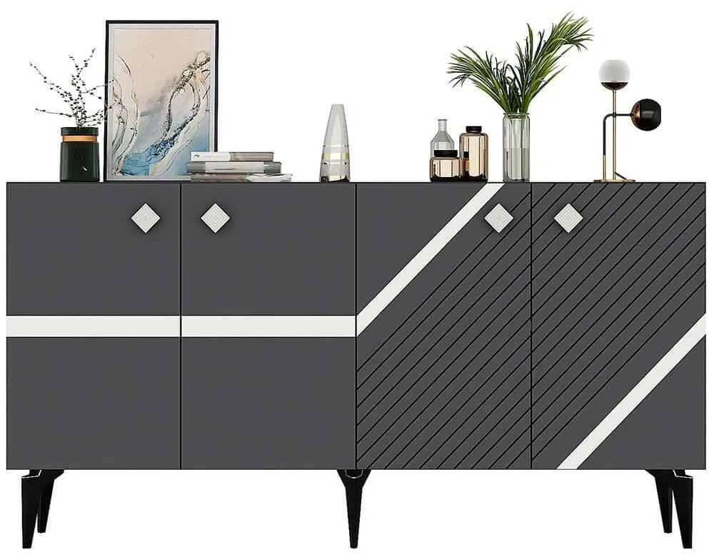 Μπουφές Iris 475OLV2756 150x40x79cm Anthracite-Silver Particle Board, Melamine