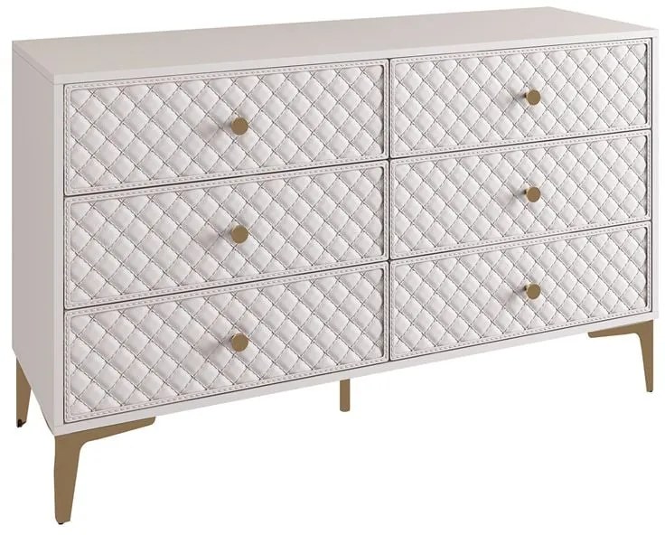 WOODWELL LANA Συρταριέρα με 6 Συρτάρια, Απόχρωση Εκρού, με πρόσοψη Pu Καπιτονέ 120x40x80cm Ε7504,1