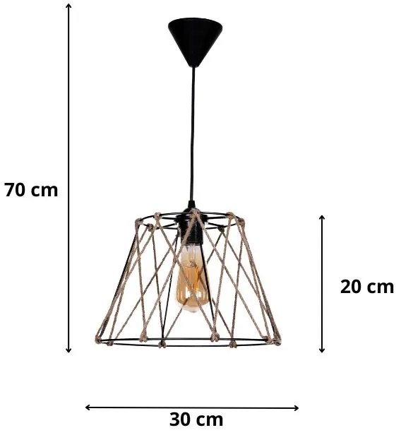 Φωτιστικό οροφής Andro Megapap E27 μεταλλικό - σχοινί μονόφωτο χρώμα μαύρο - φυσικό Ø30x70εκ. - GP036-0082,1