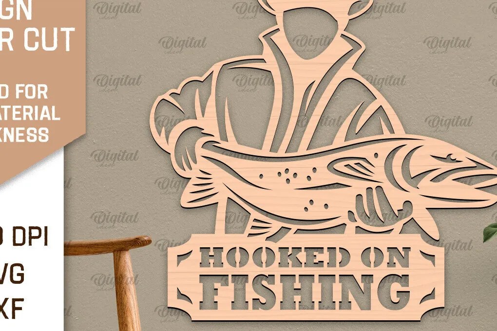Intra απο ξύλο plywood 3mm-4mm πάχος - Ψάρεμα σημάδι LaserCut. Fishing Decor  Δίασταση 30x20 cm INTRAFABR-98537977