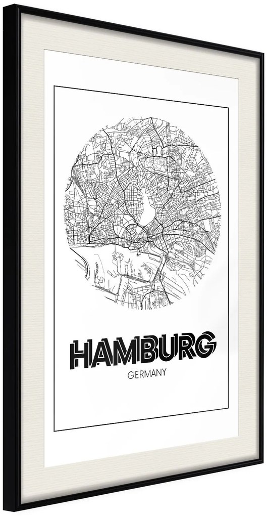 Αφίσα - City Map: Hamburg (Round) - 20x30 - Μαύρο - Με πασπαρτού