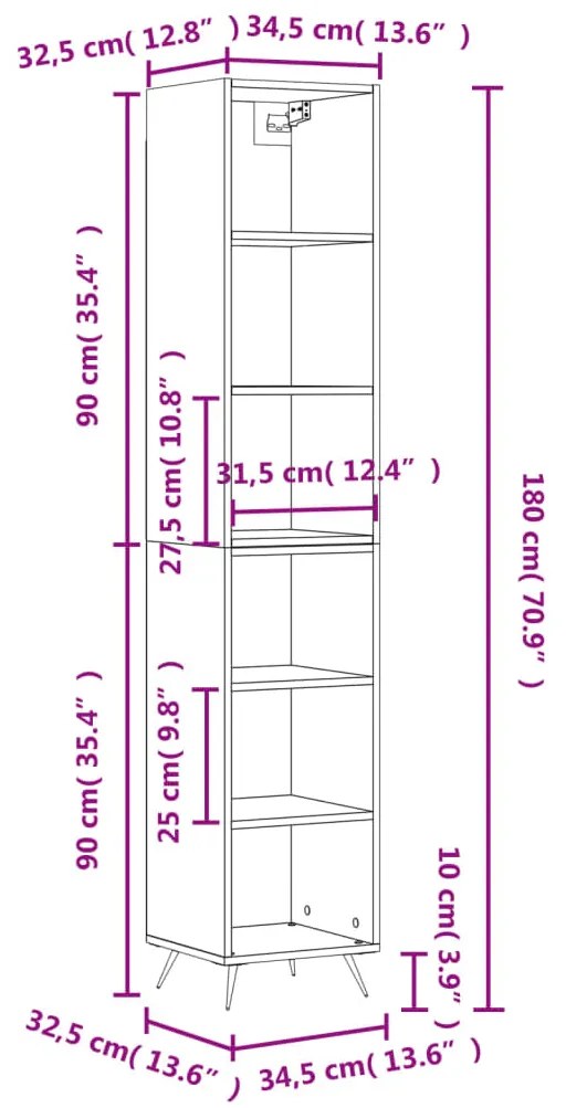 Ντουλάπι Καπνιστή δρυς 34,5 x 32,5 x 180 εκ. Επεξεργασμένο ξύλο - Καφέ