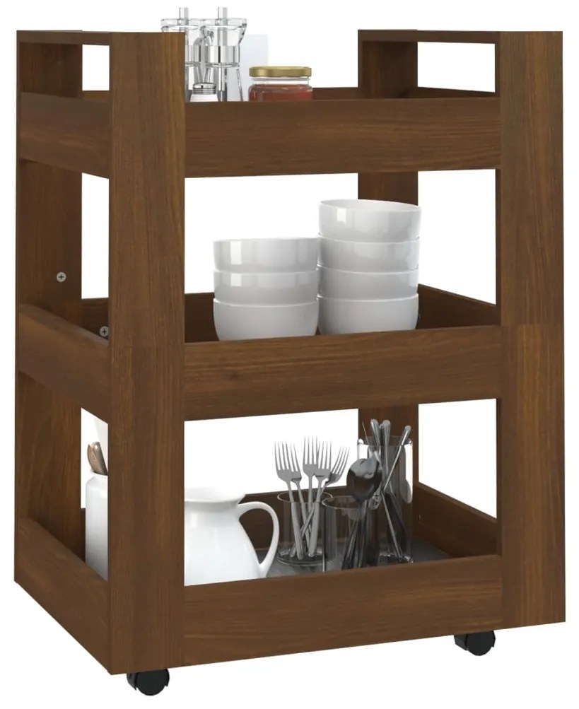 vidaXL Τρόλεϊ Κουζίνας Καφέ Δρυς 60x45x80 εκ. από Επεξεργασμένο Ξύλο