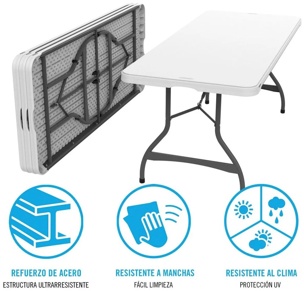 Πτυσσομενο τραπεζακι Lifetime Λευκό Χάλυβας Πλαστική ύλη 182 x 73,5 x 76 cm