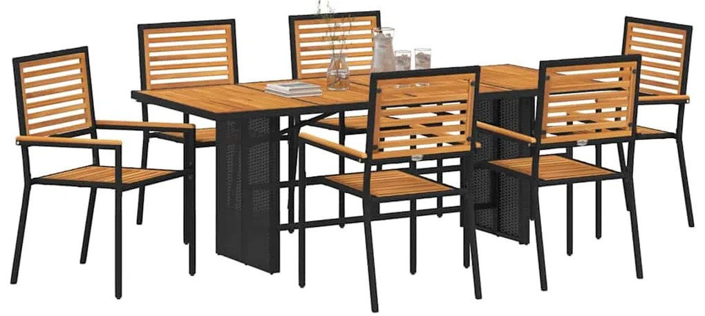 vidaXL Σέτ φαγητού για κήπο 7 pcs Μαύρο και Καφέ συνθετικό ρατάν