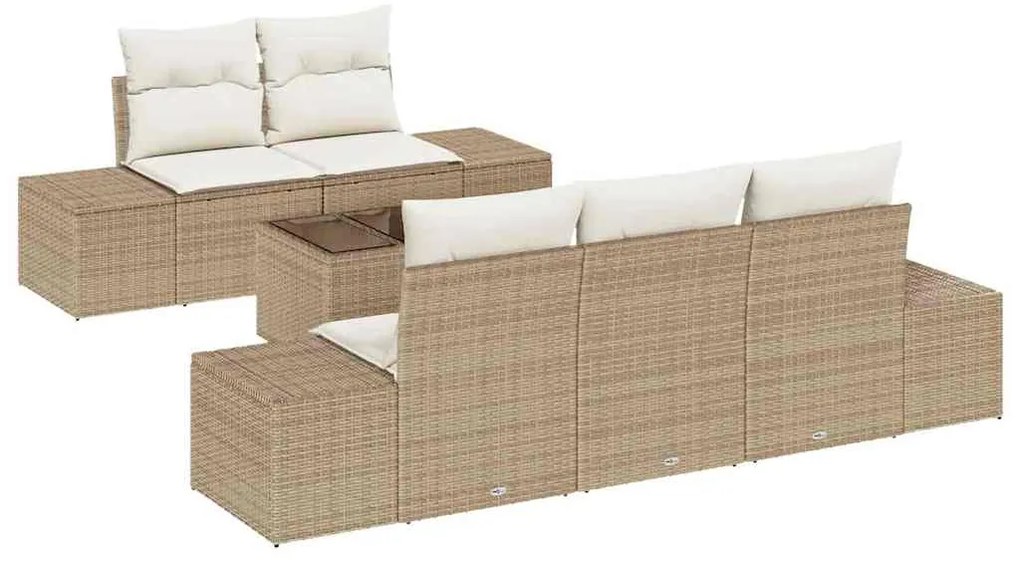 vidaXL Σετ Καναπέ Κήπου 6 pcs Μπεζ Πολυ ράταν