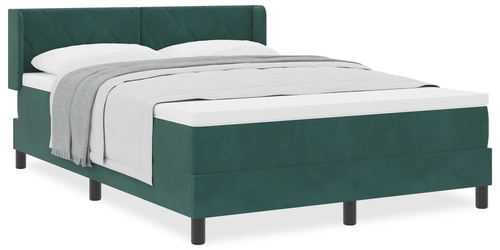vidaXL Κρεβάτι με στρώμα Box Spring Σκούρο Πράσινο 140x200 εκ Βελούδο