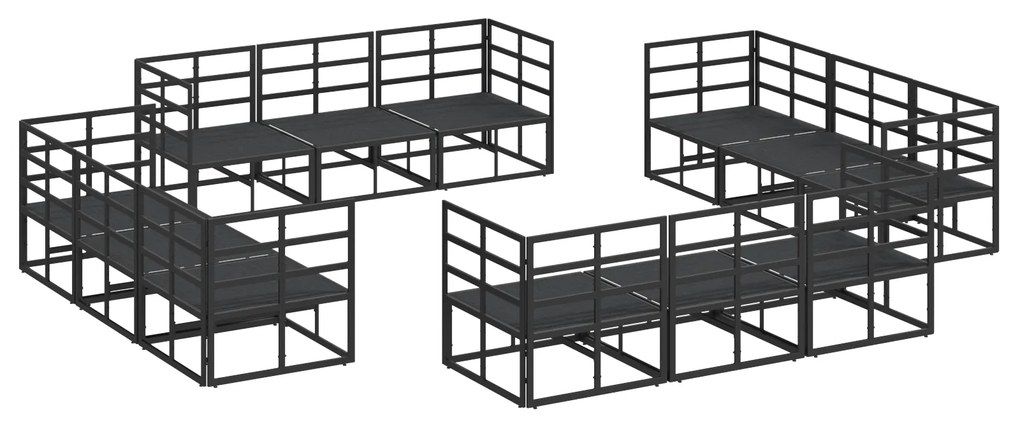 vidaXL Σετ Καναπέ Κήπου 12 pcs Μαύρο 213 x 71.5 x 71 εκ. Αλουμίνιο
