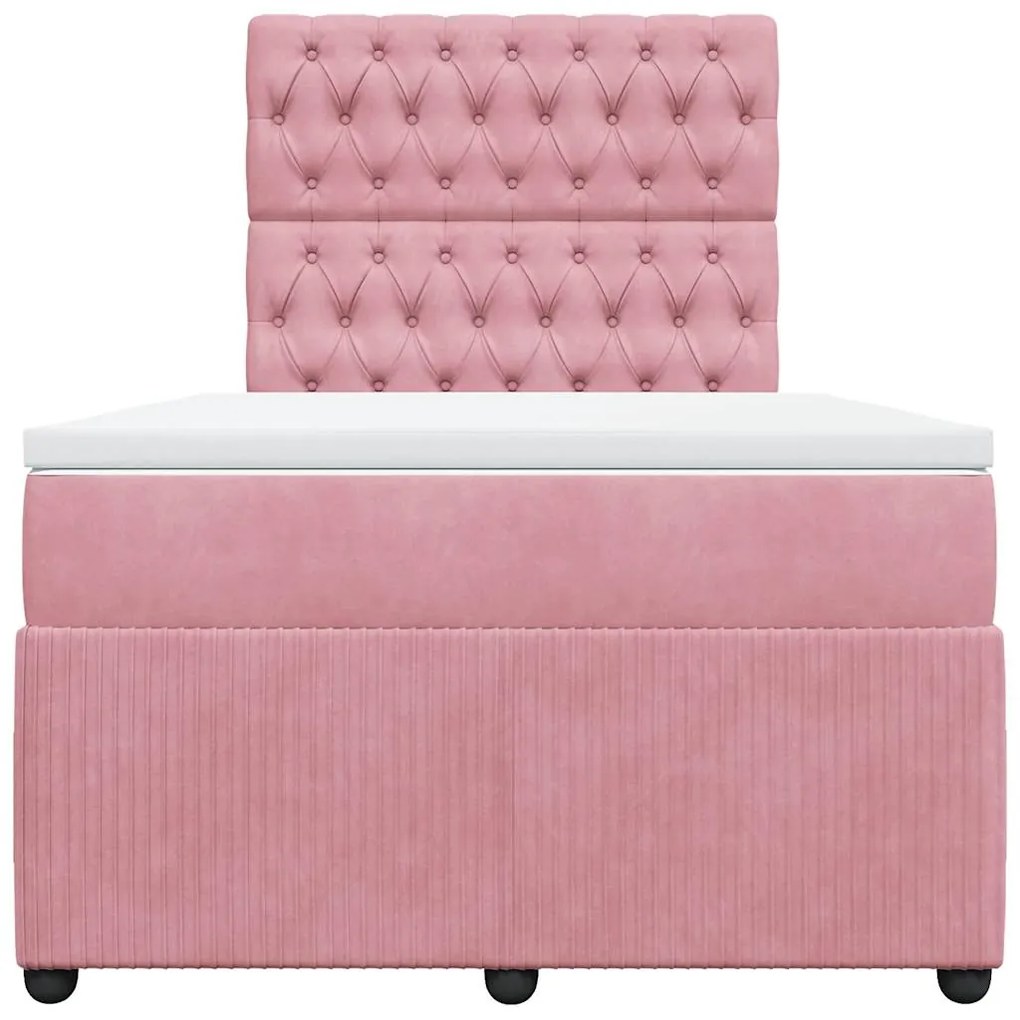 vidaXL Κρεβάτι Boxspring με Στρώμα Ροζ 120x200 εκ. Βελούδινο
