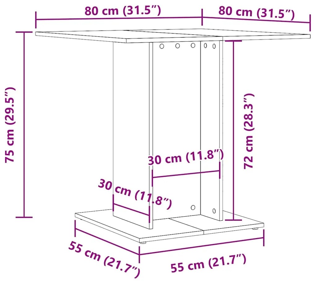 vidaXL Τραπεζαρία Γκρι του Σκυροδέματος 80 x 80 x 75 εκ. Επεξ. Ξύλο