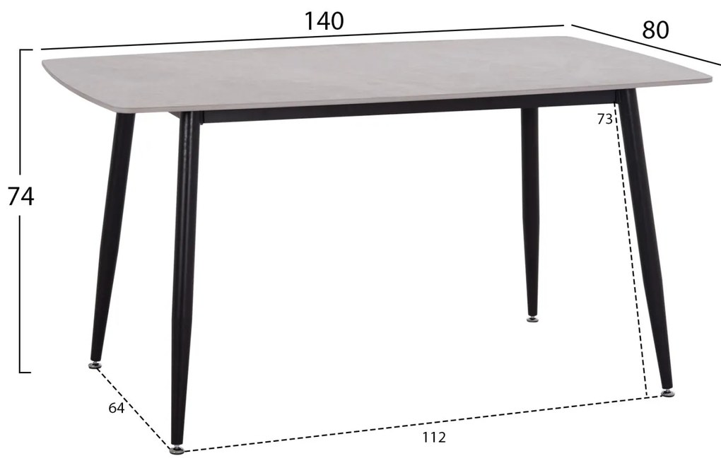 Τραπέζι RAVEN Κεραμικό TOP με Όψη Γκρί Μάρμαρο 140x80x74Υεκ. 140x80x74 εκ.