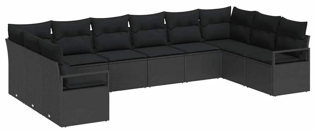 vidaXL Σετ Καναπέ Κήπου 10 pcs Μαύρο Πολυ ράταν