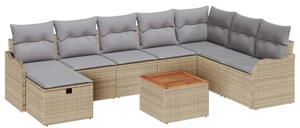 vidaXL Σετ Καναπέ Κήπου με μαξιλάρι 9 pcs Μπεζ Πολυ ράταν