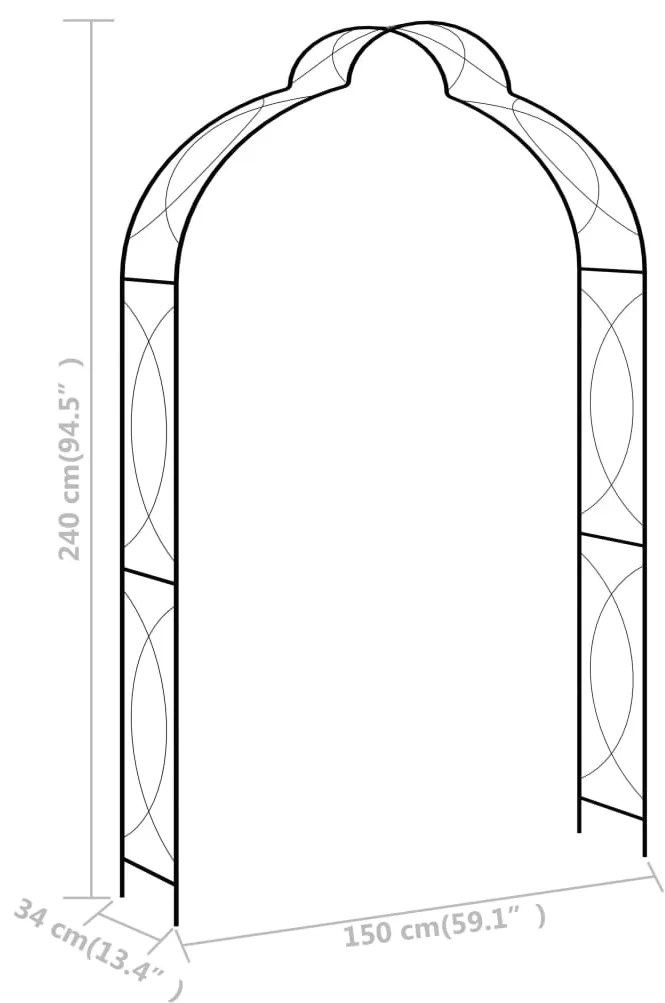 vidaXL Αψίδα Κήπου Μαύρη 150 x 34 x 240 εκ. Σιδερένια