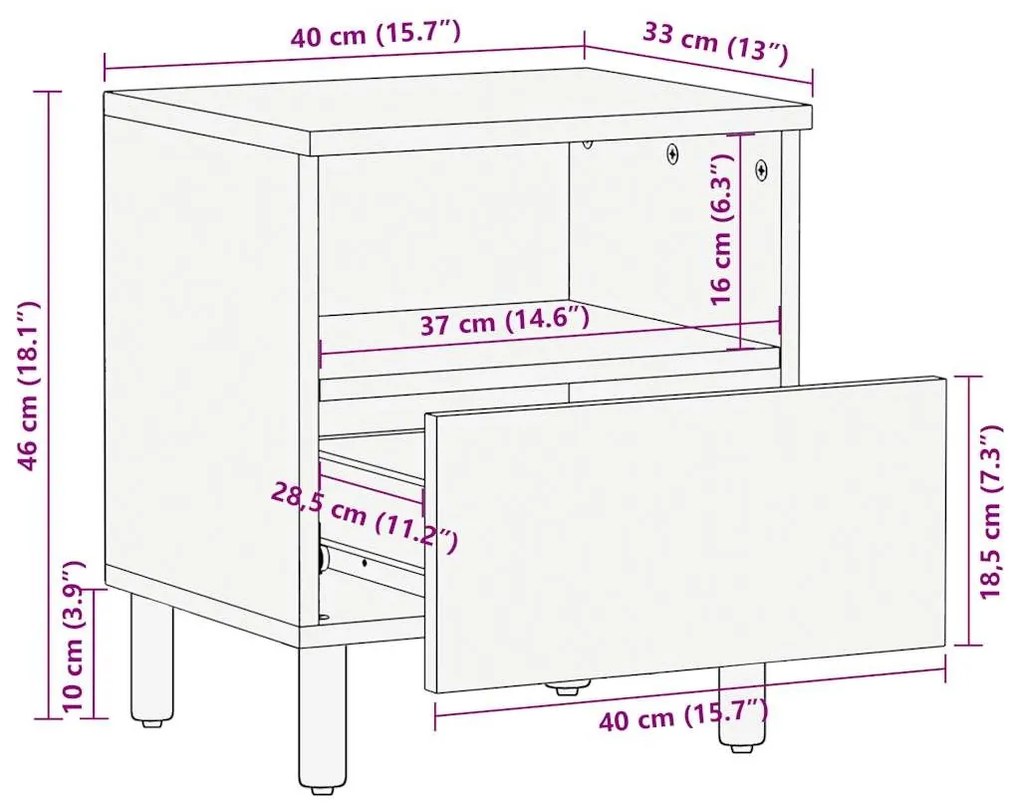 Ντουλάπια κρεβατιού 2 τεμάχια Μαύρο 40x33x46 cm - Μαύρο