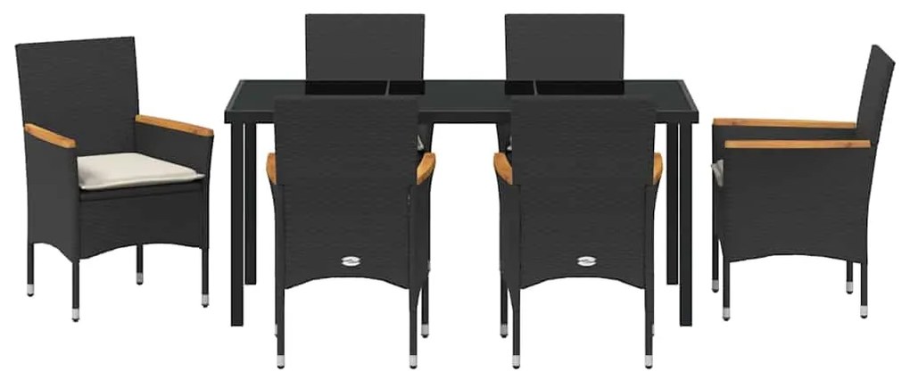 vidaXL Σέτ φαγητού για κήπο με μαξιλάρι 7 pcs Μαύρο συνθετικό ρατάν
