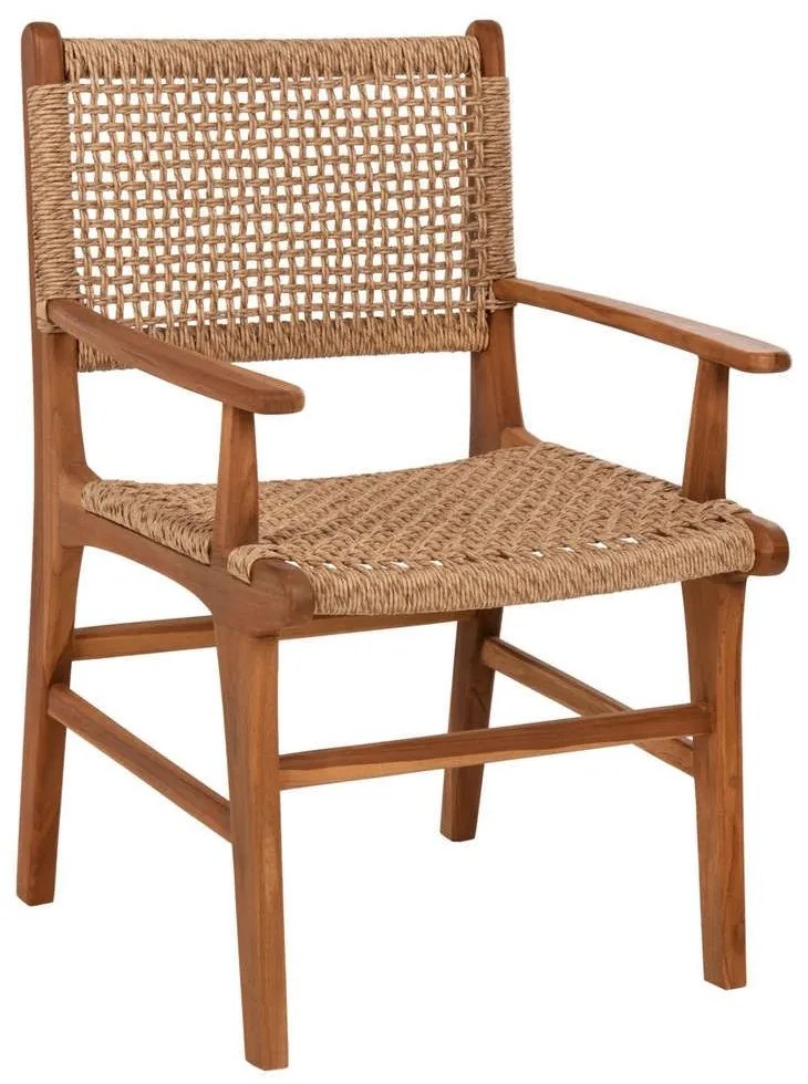 Πολυθρόνα Τραπεζαρίας Nesha HM9385.11 57x57x86cm Από Μασίφ Ξύλο Teak Σχοινί Natural Ξύλο,Σχοινί