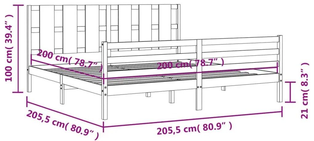 Πλαίσιο Κρεβατιού με Κεφαλάρι Μελί 200x200 εκ. από Μασίφ Ξύλο - Καφέ