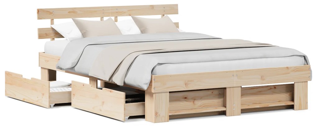 vidaXL Σκελετός Κρεβατιού Καφέ 140 x 200 cm Συμπαγές ξύλο πεύκου