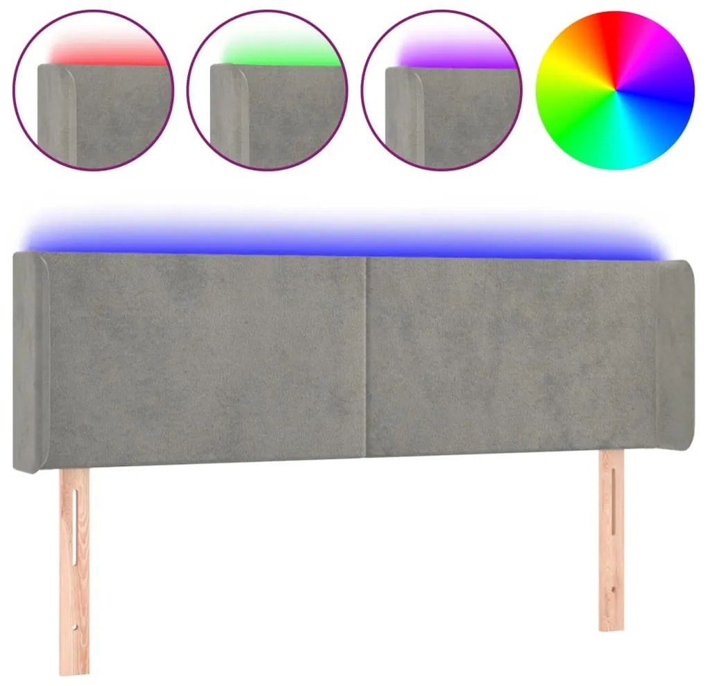 vidaXL Κεφαλάρι Κρεβατιού LED Ανοιχτό Γκρι 147x16x78/88 εκ. Βελούδινο