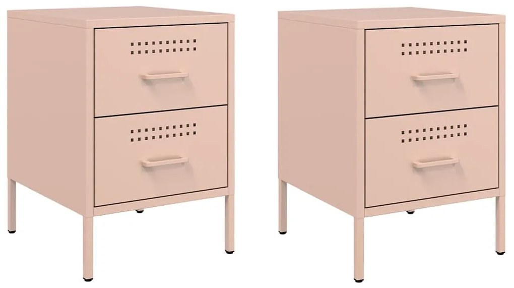 vidaXL Κομοδίνα 2 τεμ. Ροζ 36x39x50,5 εκ. από Χάλυβα