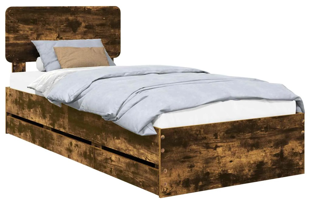 vidaXL Σκελετός Κρεβατιού Καπνιστό Δρύς 100 x 200 cm Μηχανήματος Ξύλο