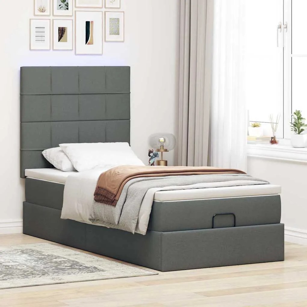 Οθωμανικό κρεβάτι με στρώμα σκούρο γκρι 90x190cm ύφασμα 3313120