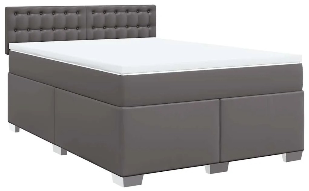 vidaXL Κρεβάτι Boxspring με Στρώμα Γκρι 140x190εκ. από Συνθετικό Δέρμα