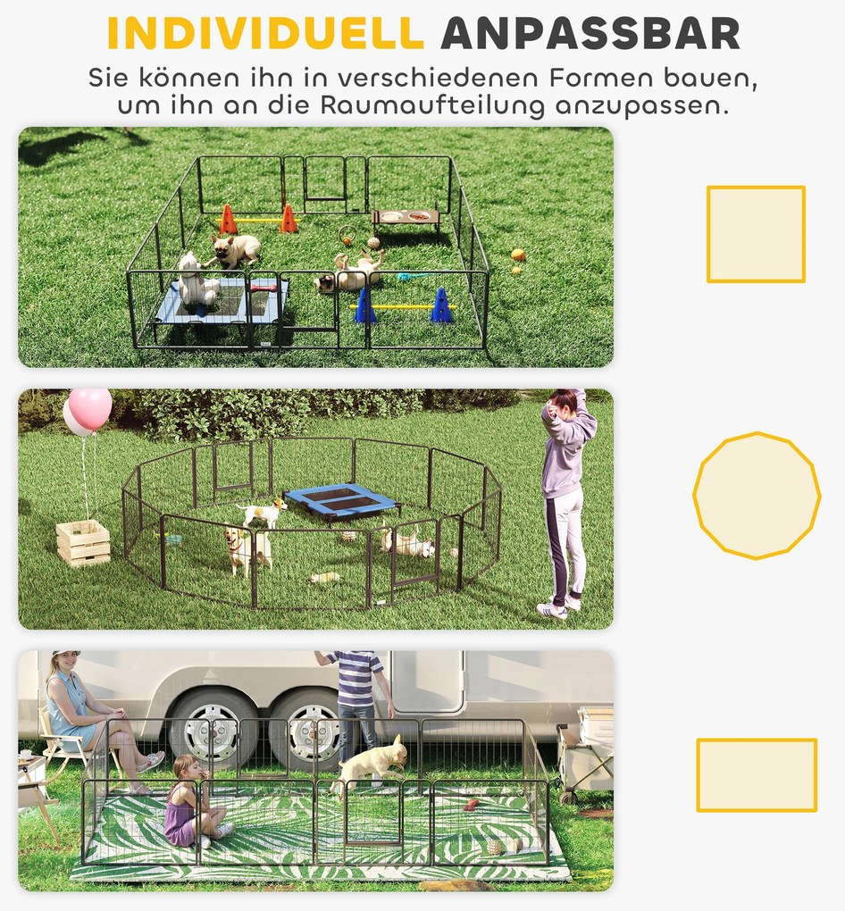 PawHut Περίφραγμα για κατοικίδια, εκτροφείο κουταβιών, πύλη κουταβιών, 12 πάνελ, εξωτερικού & εσωτερικού χώρου, Μαύρο