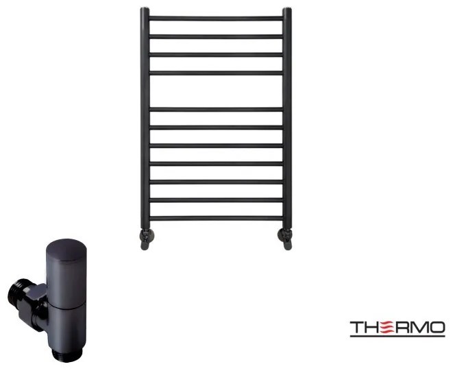 Thermo BELLAVIA Θερμαινόμενη πετσετοκρεμάστρα από ανοξείδωτο χάλυβα με υδραυλική λειτουργία, 75x50cm Silk Black