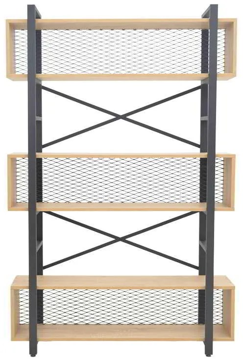 Βιβλιοθήκη Fifer pakoworld σε oak-μαύρη απόχρωση 120x28x185εκ