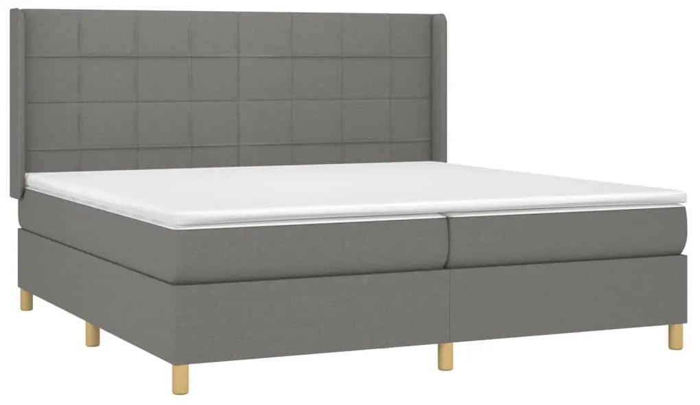 Κρεβάτι Boxspring με Στρώμα Σκούρο Γκρι 200x200 εκ. Υφασμάτινο - Γκρι