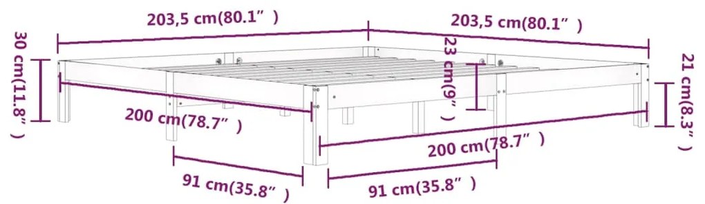 Πλαίσιο Κρεβατιού Καφέ Μελί 200 x 200 εκ. από Μασίφ Ξύλο Πεύκου - Καφέ