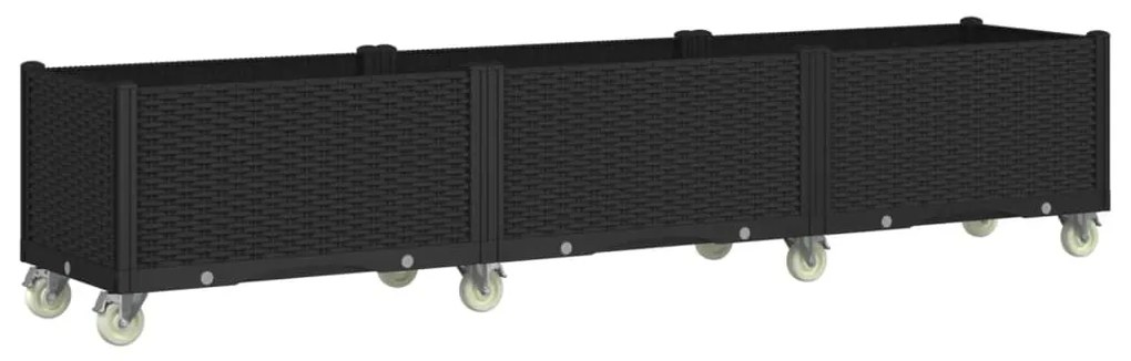vidaXL Ζαρντινιέρα Κήπου με Ροδάκια Μαύρο 240x50x54 εκ. Πολυπροπυλένιο