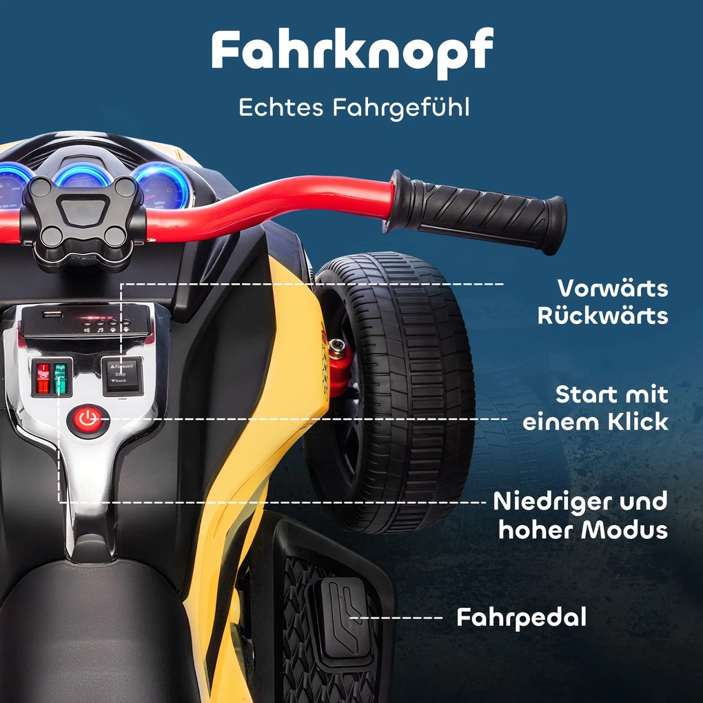 AIYAPLAY Ηλεκτρικό Παιδικό Όχημα, Σχέδιο Αντίστροφου Τρίκυκλου, Λειτουργία Μπαταρίας, MP3 Player, Κόρνα, 2 Ταχύτητες, Φώτα LED, 3-8 Ετών, Κίτρινο