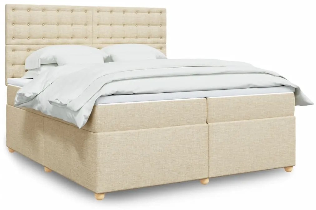 vidaXL Κρεβάτι Boxspring με Στρώμα Κρεμ 200x200 εκ. Υφασμάτινο