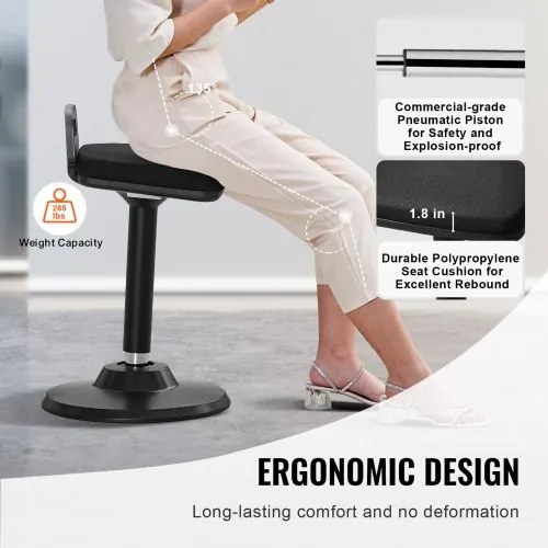 VEVOR Wobble Chair Height-Adjustable (24.6-34.4&quot;) Active Chair with Handle Black