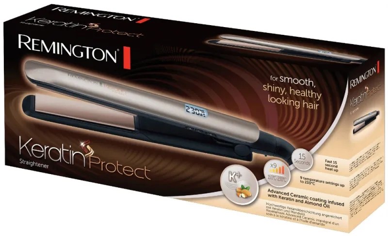 Ισιωτική μαλλιών Remington S8540 Keratin Protect, Κεραμικές πλάκες, 9 ρυθμίσεις θερμοκρασίας, 150°C - 230°C, Οθόνη LCD , Χρυσό/Μαύρο
