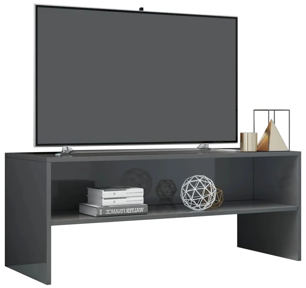 vidaXL Έπιπλο Τηλεόρασης Γυαλιστερό Γκρι 100x40x40 εκ. Επεξ. Ξύλο