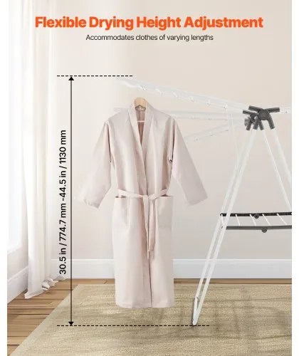 VEVOR 2-Tier Foldable Clothes Drying Rack with Sock Clips & 21 Drying Rods White