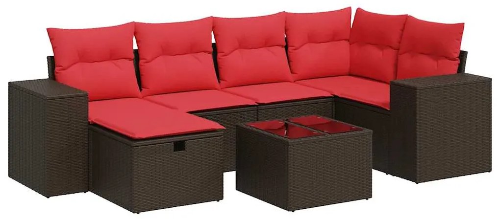 vidaXL Σαλόνι Κήπου Σετ 7 Τεμαχίων Καφέ Συνθετικό Ρατάν με Μαξιλάρια