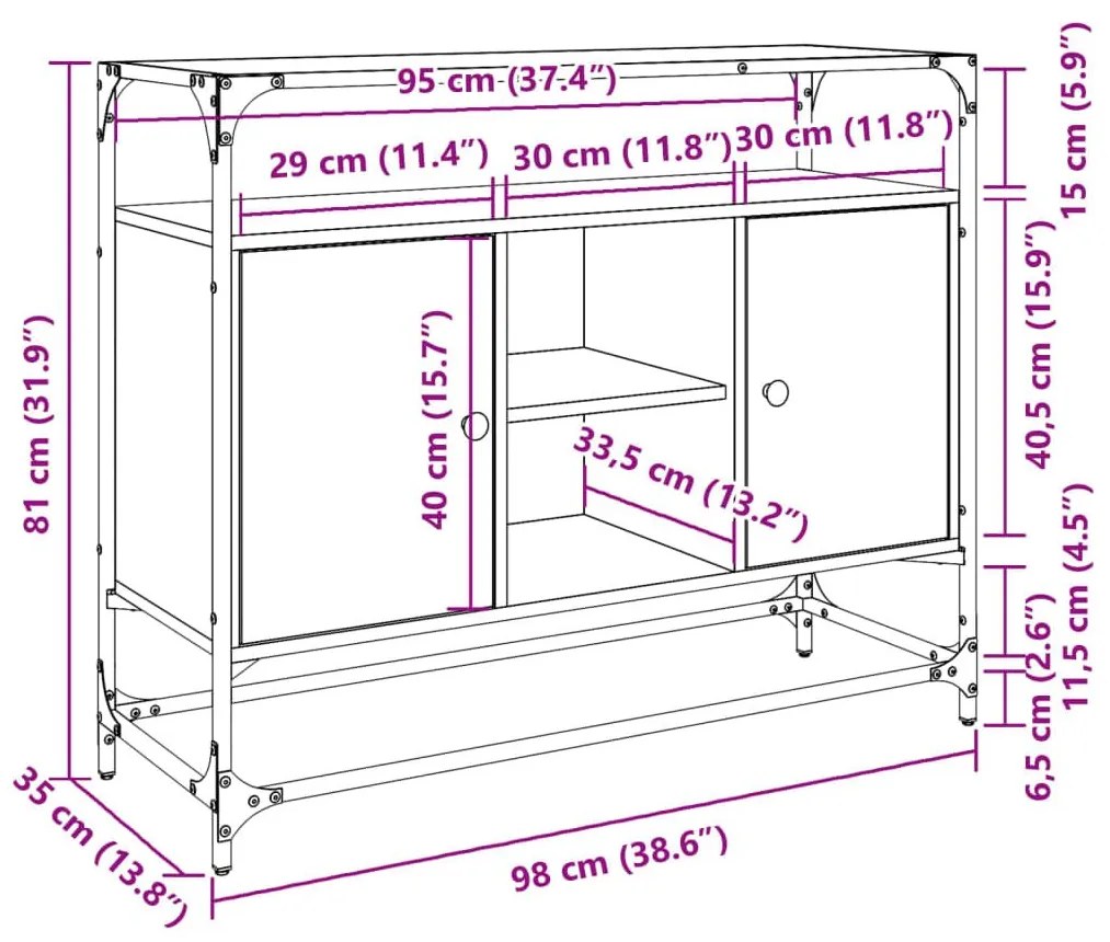 Βοηθητικό Έπιπλο Γυάλ Επιφάνεια Sonoma Δρυς 98x35x81 εκ Επ Ξύλο - Καφέ