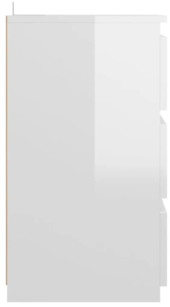 Κομοδίνα 2 τεμ. Γυαλιστερό Λευκό 40x35x62,5 εκ. από Επεξ. Ξύλο - Λευκό