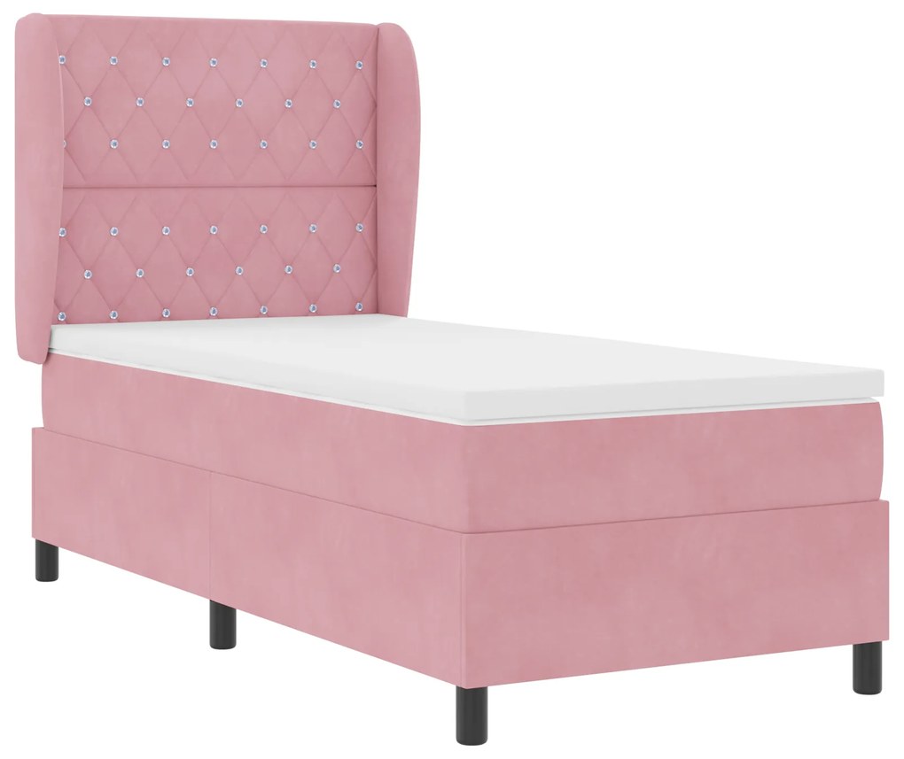 vidaXL Κρεβάτι με ελατήρια με στρώμα Ροζ 90 x 190 cm Βελούδο