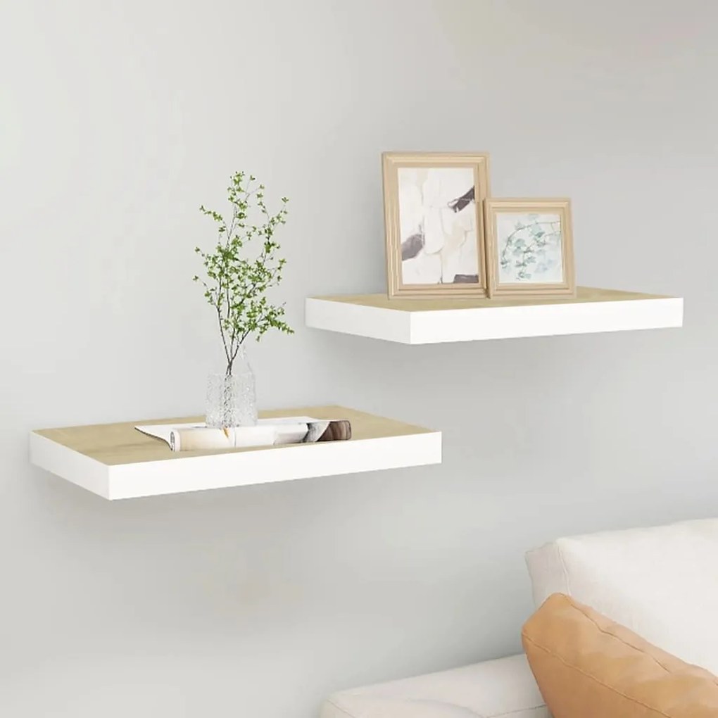 vidaXL Ράφια Τοίχου 2 τεμ. Χρώμα Δρυός / Λευκά 40 x 23 x 3,8 εκ. MDF