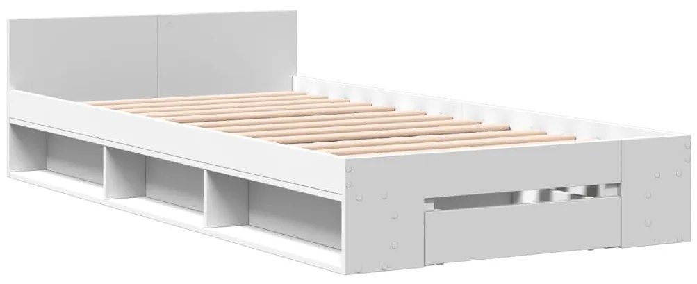 vidaXL Πλαίσιο Κρεβατιού με Συρτάρια Λευκό 100x200 εκ Επεξεργ. Ξύλο