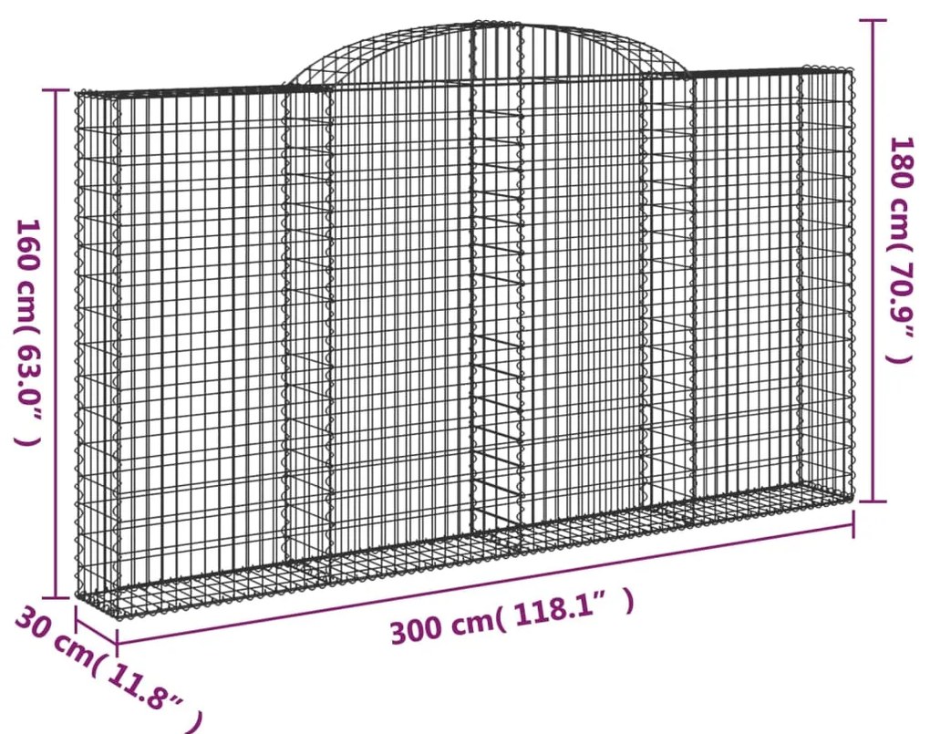 vidaXL Συρματοκιβώτια Τοξωτά 4 τεμ. 300x30x160/180 εκ. Γαλβαν. Ατσάλι
