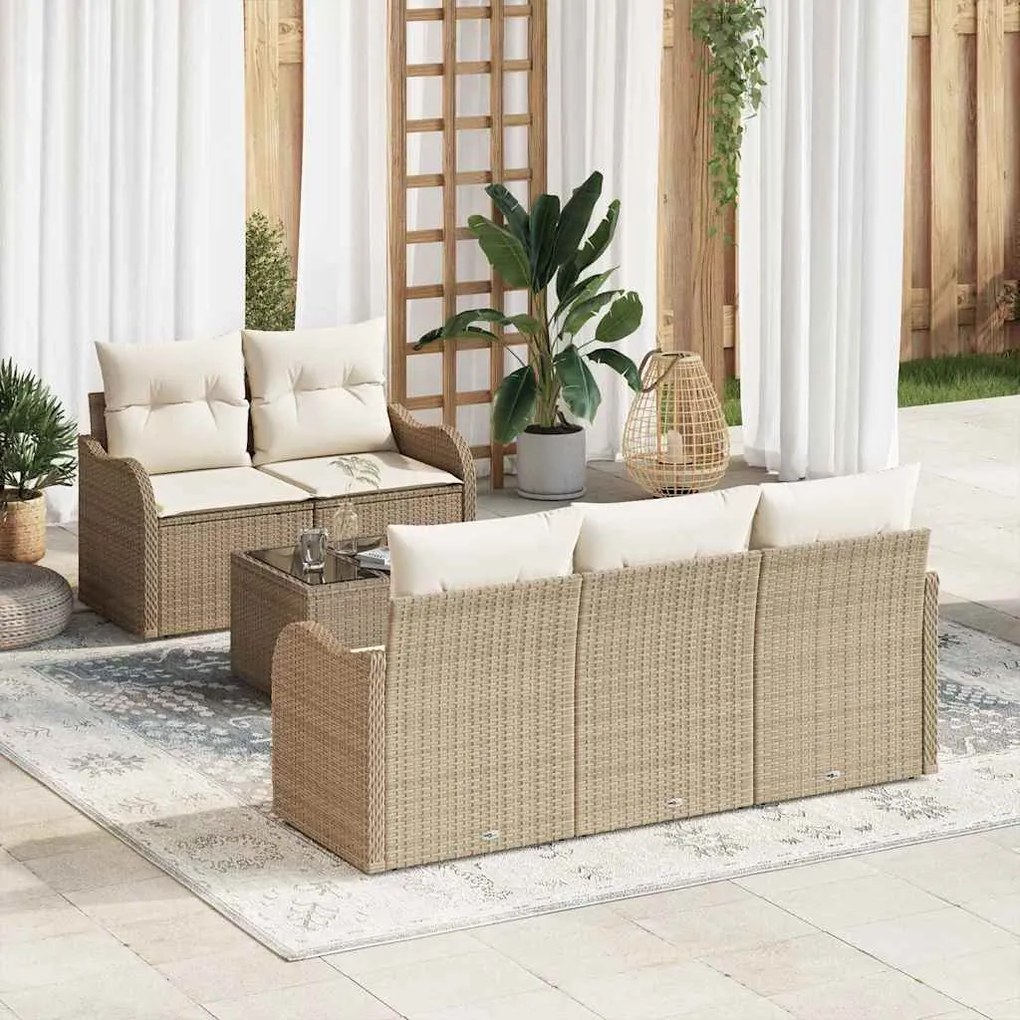 vidaXL Σετ Καναπέ Κήπου 6 pcs Μπεζ Πολυ ράταν