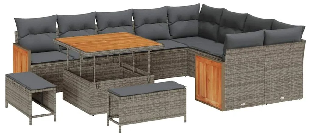 vidaXL Σετ Καναπέ Κήπου με μαξιλάρι 12 pcs Γκρι 100 x 100 x 71 cm